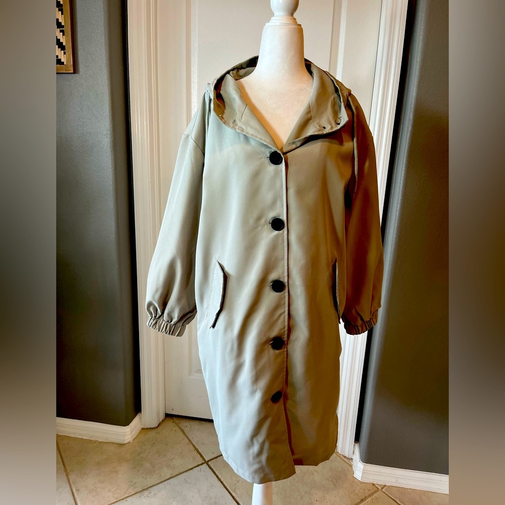Vogue Homme, Grey hooded Trench coat, size large.
